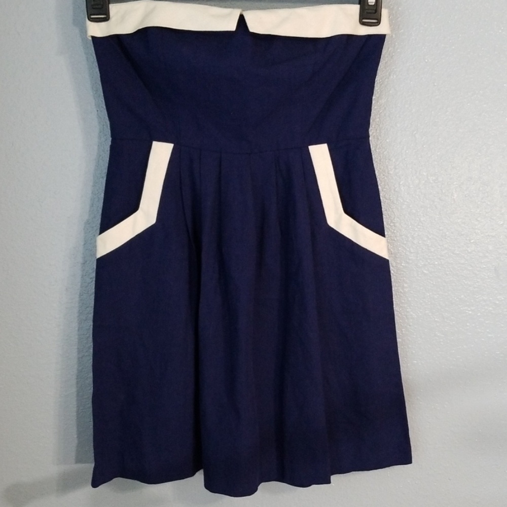 NWT Navy & White Strapless Sailor Pin Up Cotton Blend Mini Dress - Picture 5 of 8